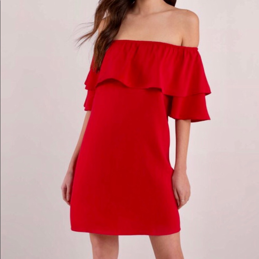 TOBI “Show Red Off Shoulder Dress”